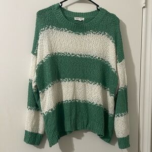Newbury Kustom Green and White Crew Neck Sweater